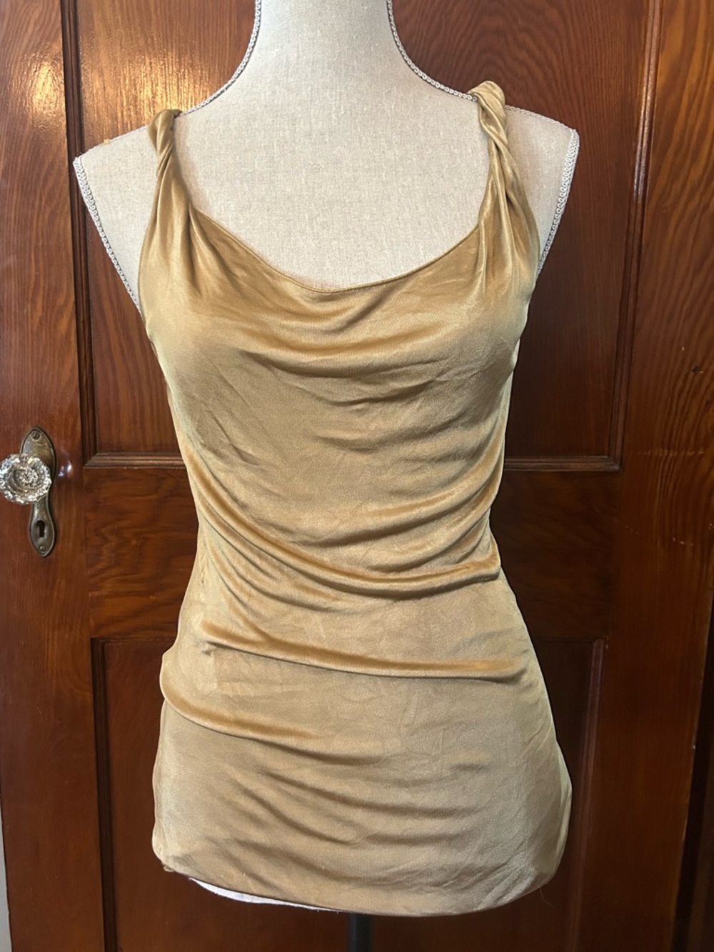 Y2K Vintage Rozae Nichols Gold Viscose Tank Top Size Medium (small)